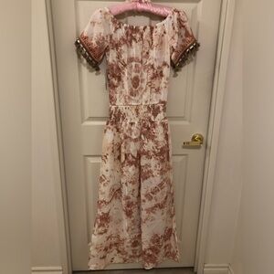 Bohemian Off-Shoulder Tye Dye Dress with Tassel Trim & Beaded Details by VENUS